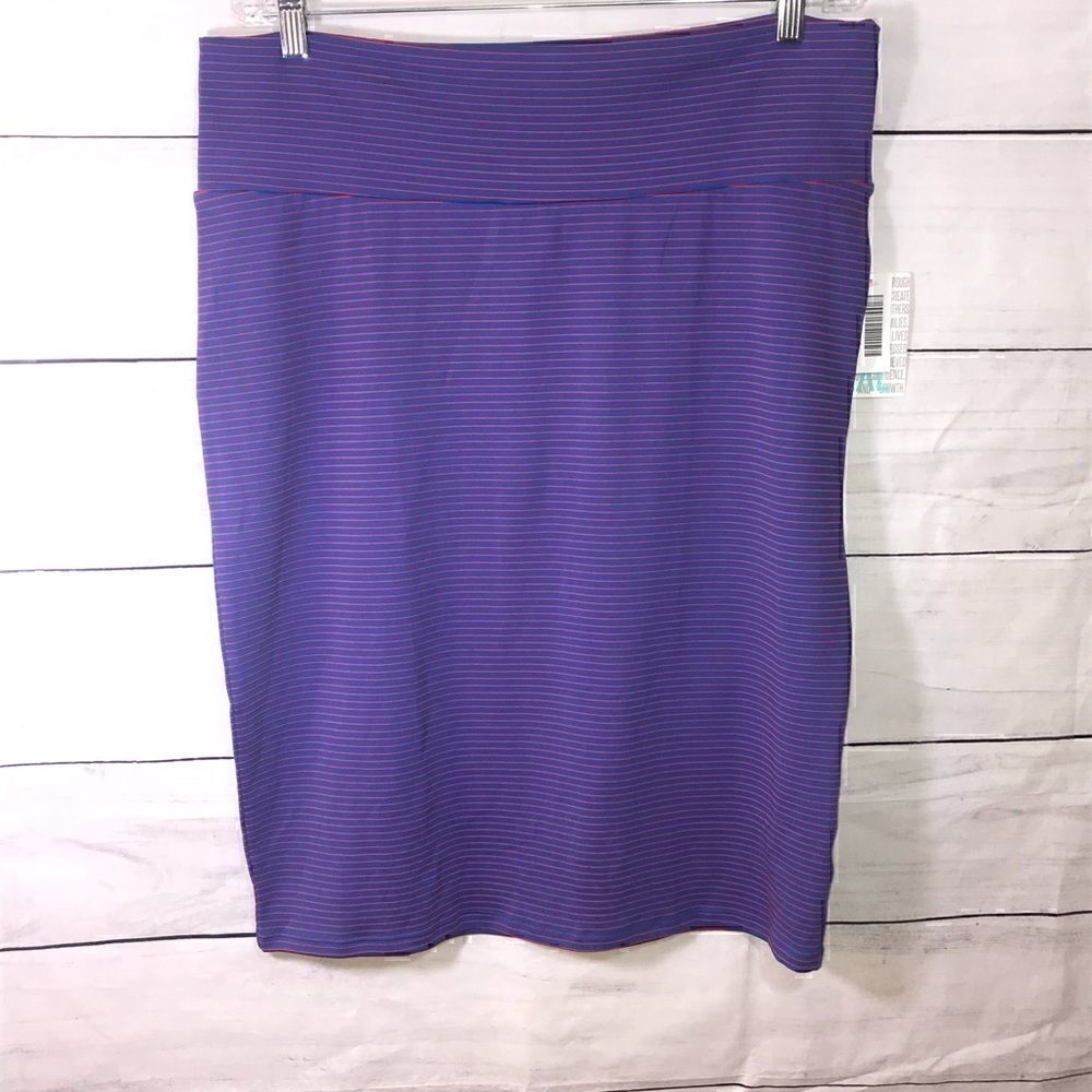 LuLaroe Cassie Pink/Blue Striped Pencil Skirt-2XL